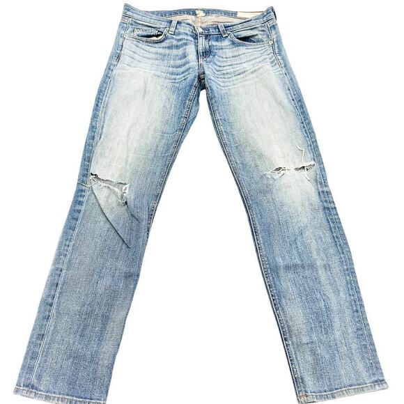 Rag & Bone The Dre Ripped Distressed Golden Wash Denim Jeans Slim Fit Size 27 - Picture 2 of 8